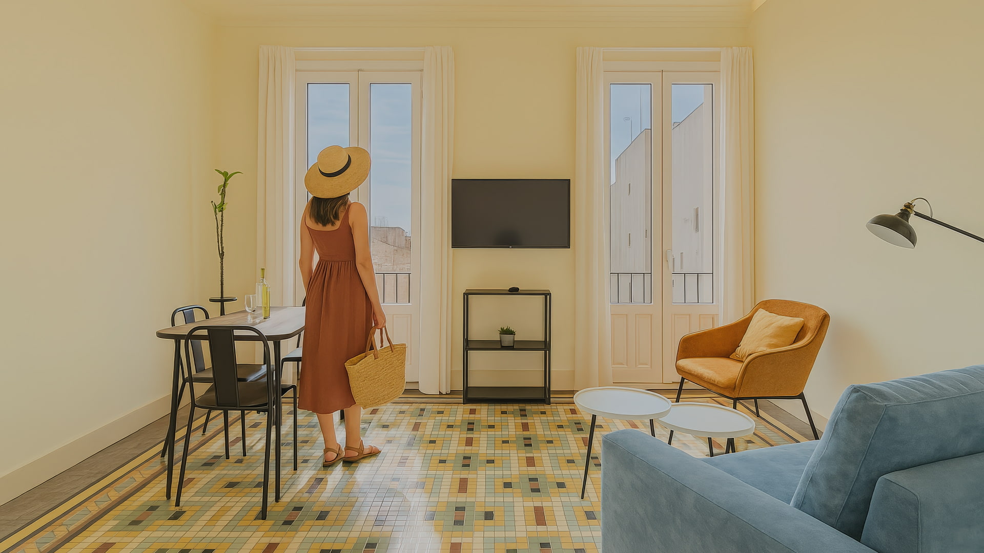 Mujer de espaldas en un bonito apartamento en el centro de Granada